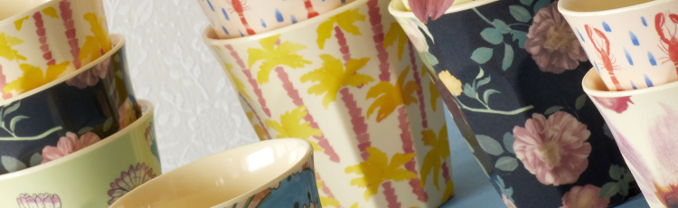 Rice Melamine Cups, Patterned and Plain
